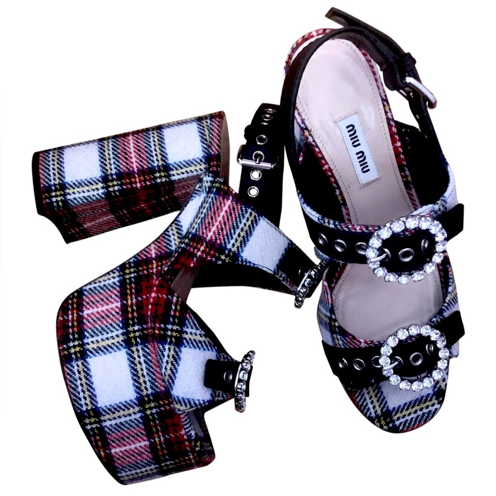Miu Miu Tartan Embellished Heels - EU 39.5